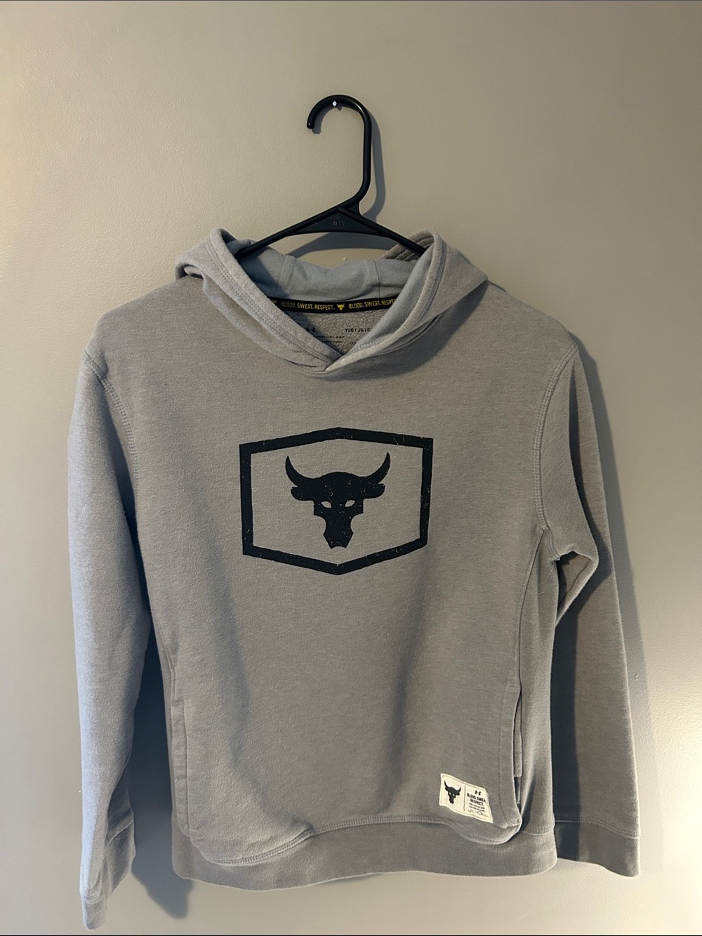 Project Rock Kids Gray Logo Hoodie Sweatshirt - Youth Large